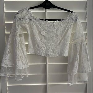 white floral off the shoulder top